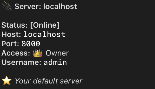 Default Server Details